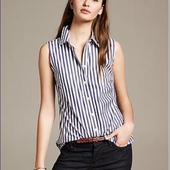 Ralph Lauren Tops - Ralph Lauren Striped Sleeveless Button-Up Top